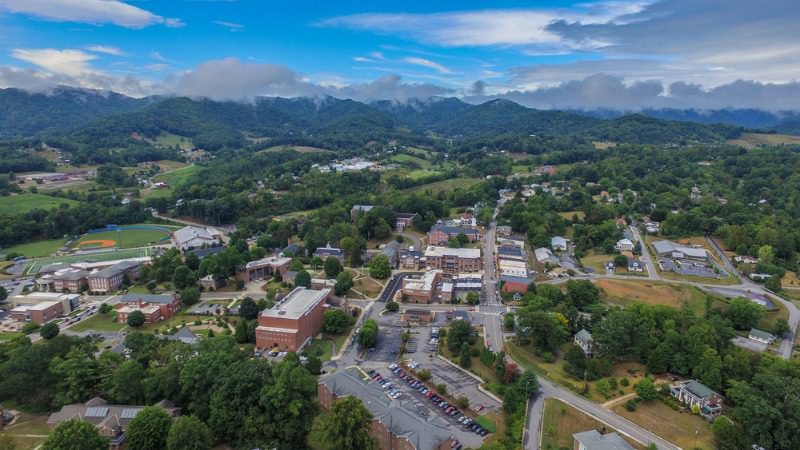 An aerial view of Mars Hill in North Carolina.